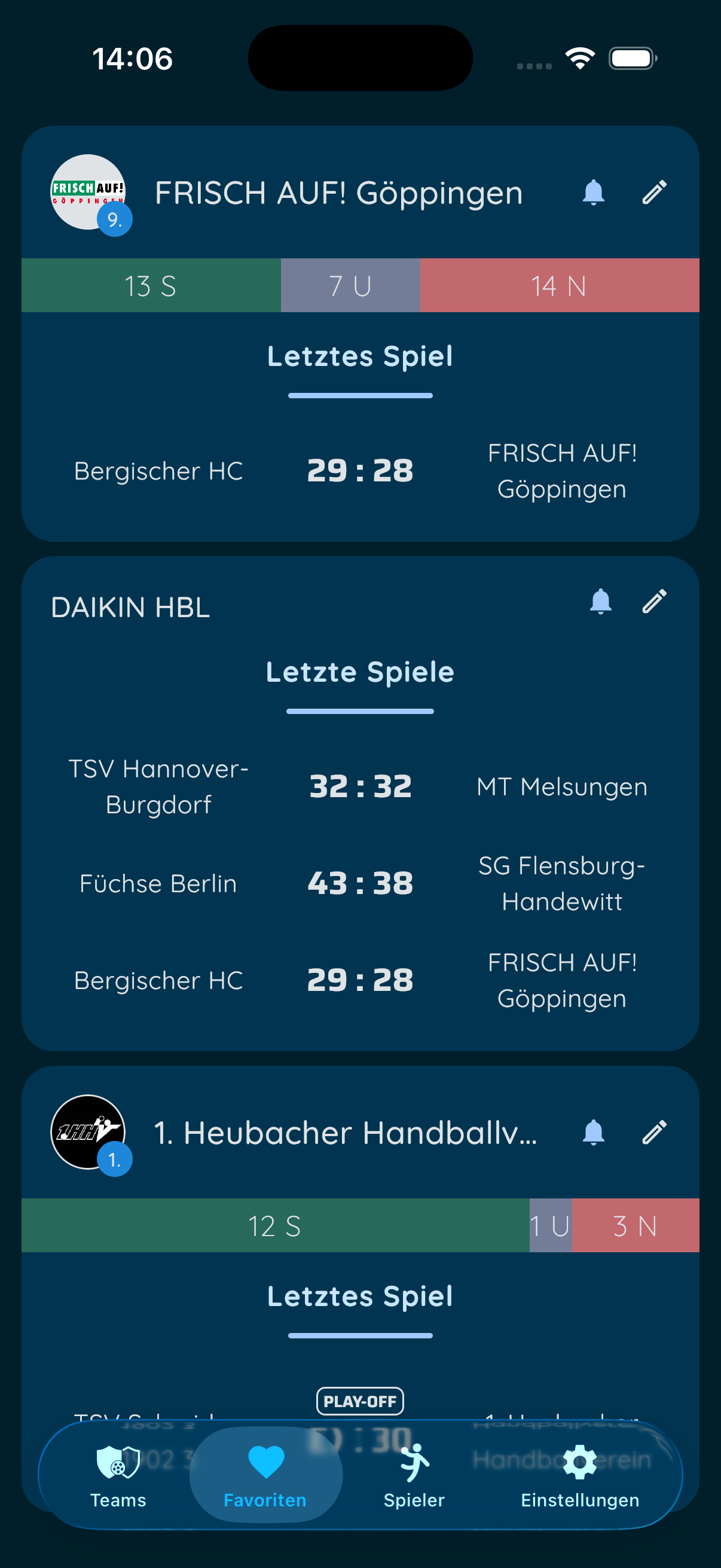 Favoriten in der 7meter App