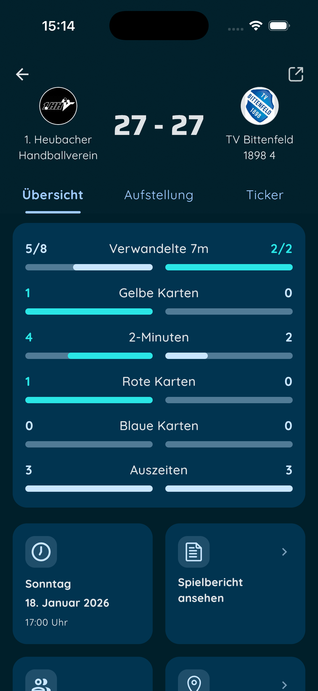 Spielübersicht in der 7meter App