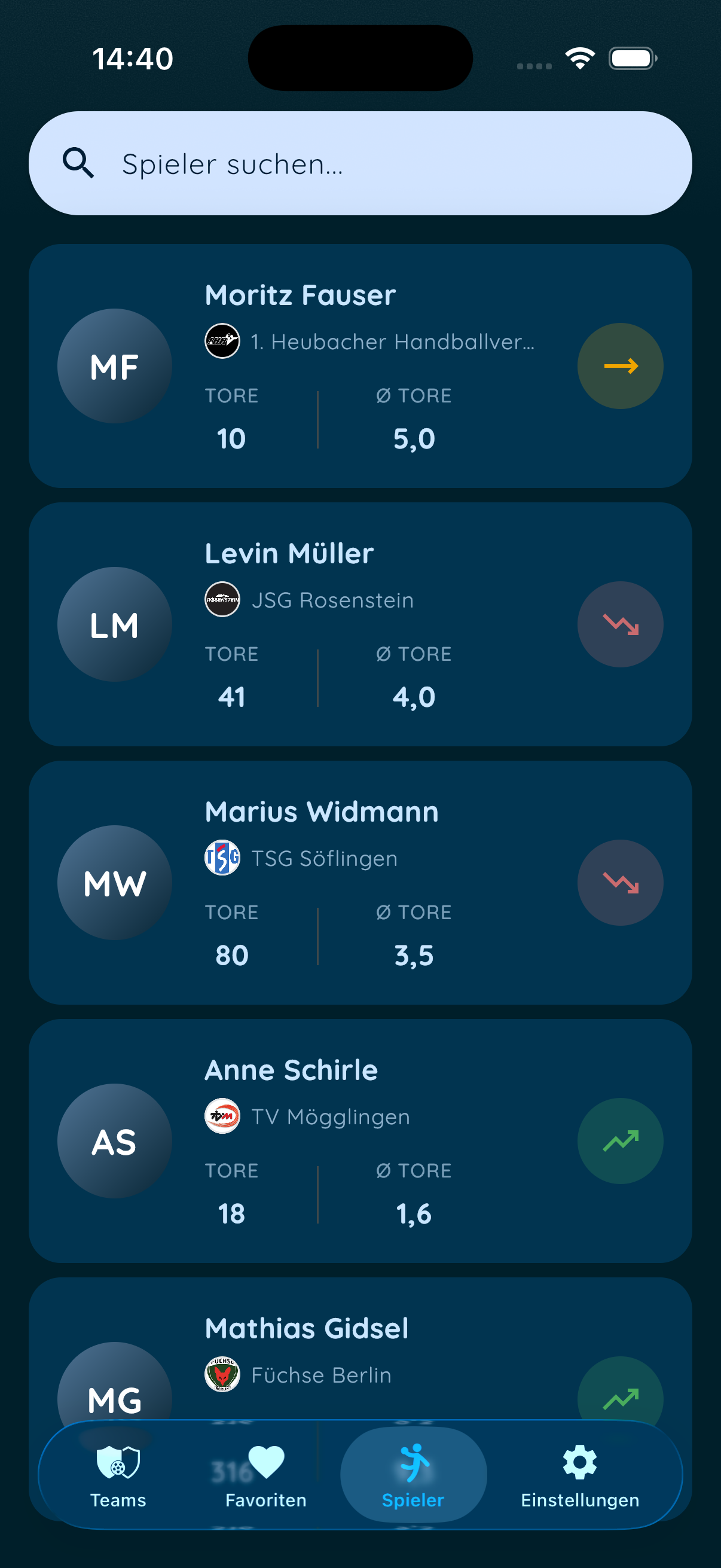 Spielersuche in der 7meter App